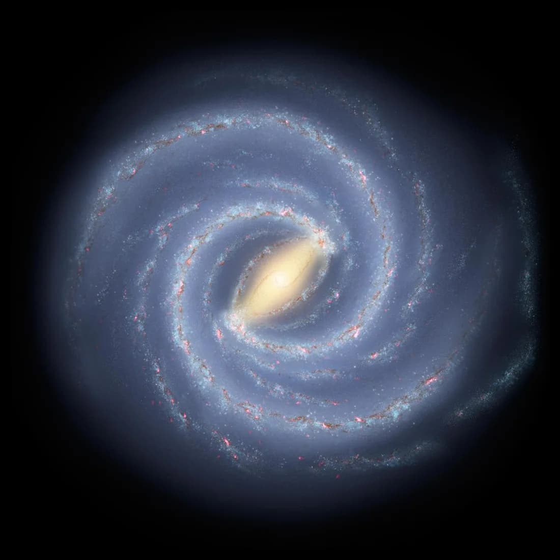 Artist's view of the Milky Way's spiral arms around its bright central bar